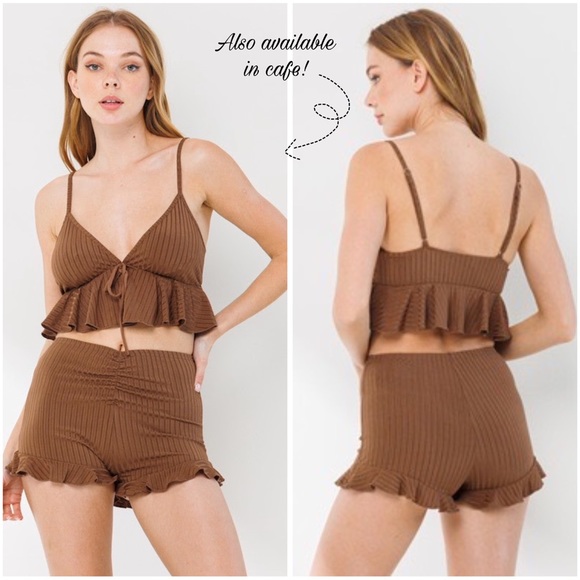 Ruffle Bralette Top & Shorts Lounge Set - Picture 2 of 2